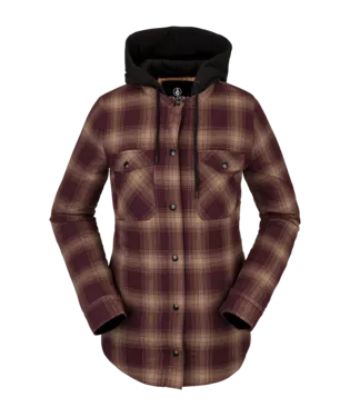 21/22 Volcom Womens Hooded Flannel Jacket Merlot