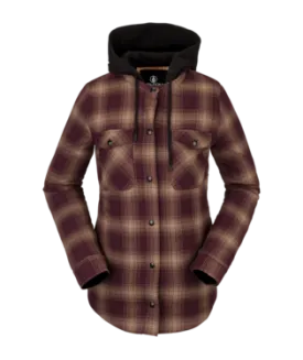 21/22 Volcom Womens Hooded Flannel Jacket Merlot