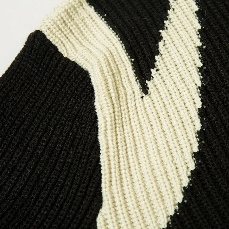 Aidase Contrast Paneled Sweater Mens Streetwear Cardigan Knitted Sweater Autumn Winter Loose Casual Letter Embroidery Zipper Outerwear