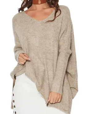 Aquamarine Casual Loose Zipper Sweater