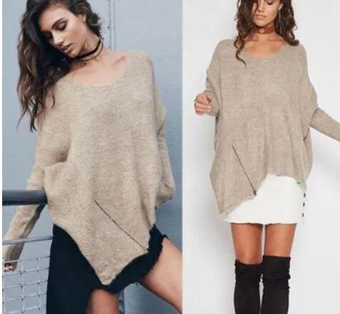 Aquamarine Casual Loose Zipper Sweater