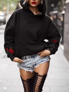 Athletic Hoodie Flower Embroidery Hoodie