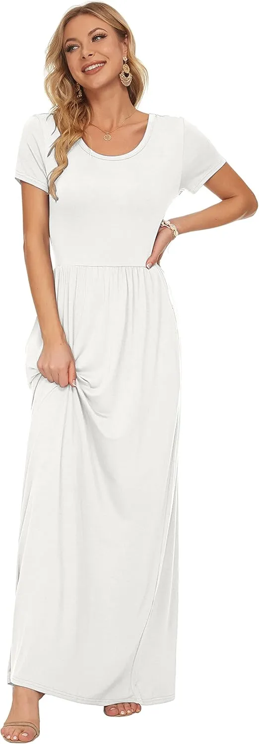 AUSELILY Women's Short Sleeve Loose Plain Casual Long Maxi Dresses for Women 2025