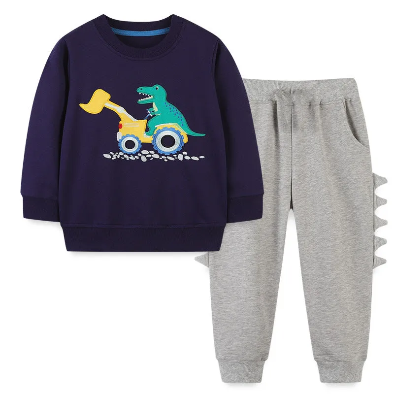 Baby Boy Cartoon Animal Embroidery Solid Color Hoodie Combo Trousers Sets by MyKids-USA™