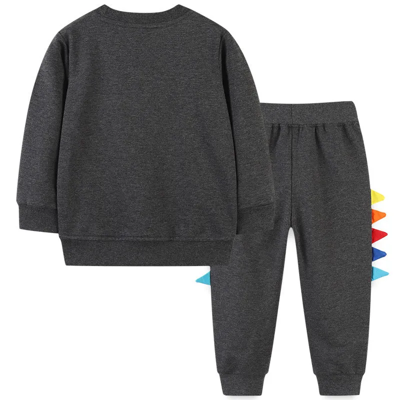 Baby Boy Cartoon Animal Embroidery Solid Color Hoodie Combo Trousers Sets by MyKids-USA™