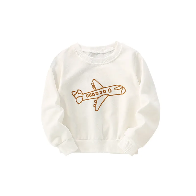 Baby Plane Embroidered Pattern Solid Color Long Sleeve Quality Hoodie by MyKids-USA™