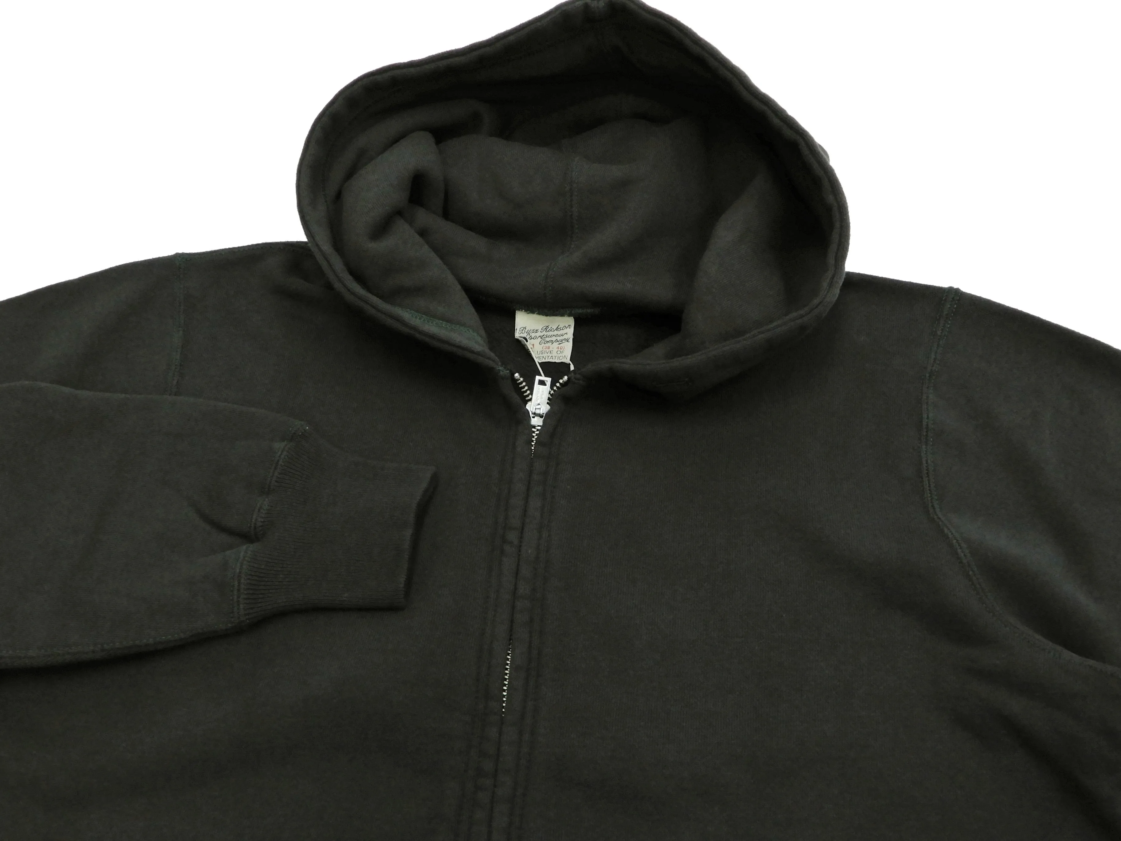Buzz Rickson Hoodie Men's Plain Hoodie Zip Front Hooded Sweatshirt BR65623 Faded-Black