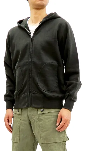 Buzz Rickson Hoodie Men's Plain Hoodie Zip Front Hooded Sweatshirt BR65623 Faded-Black