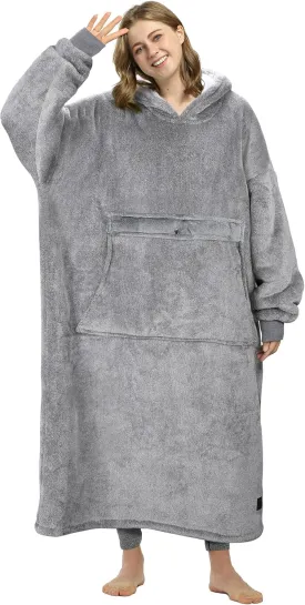Catalonia Oversized Blanket Hoodie Sweatshirt, Wearable Sherpa Lounging Pullover for Adults Women Men