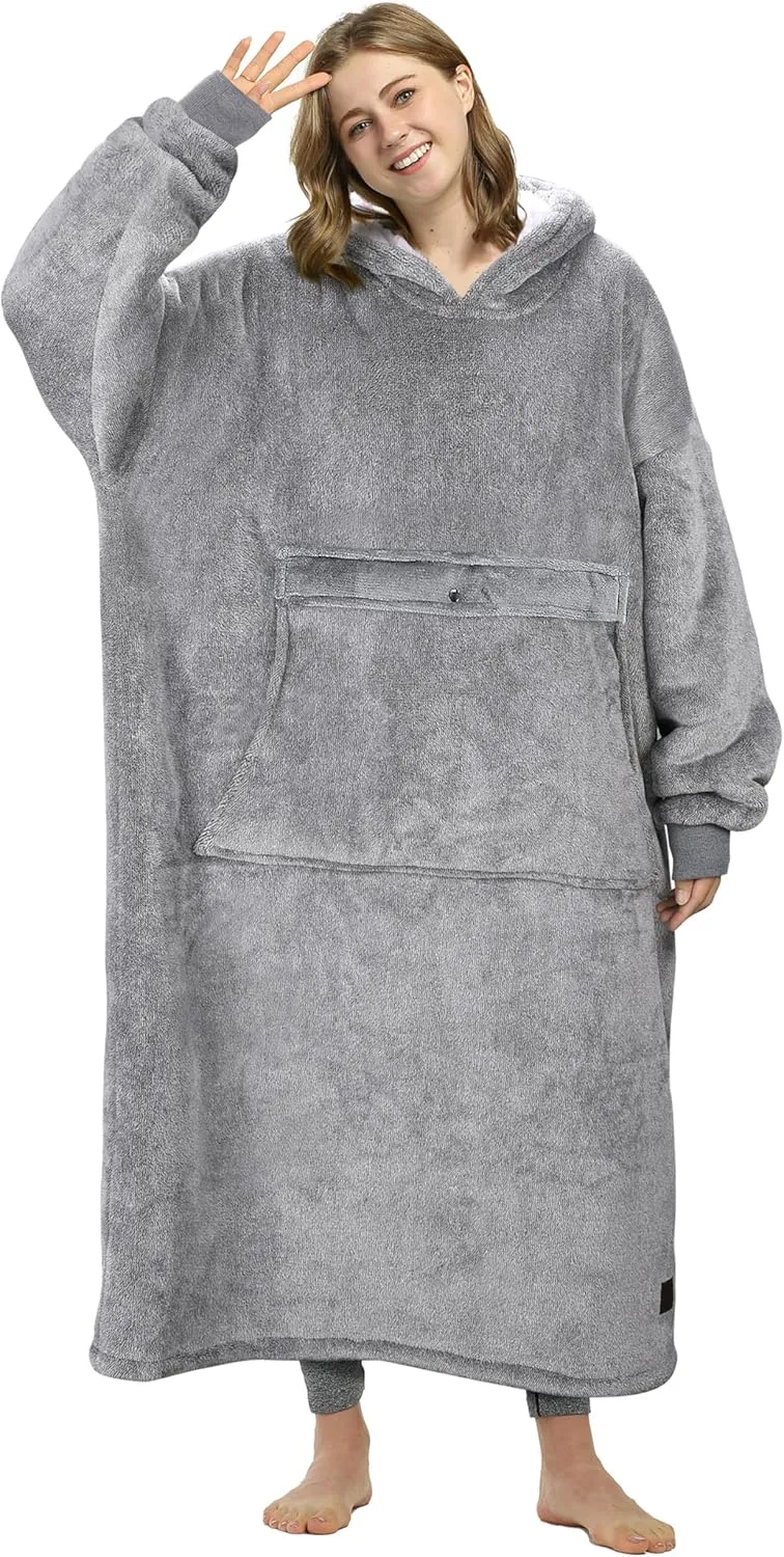 Catalonia Oversized Blanket Hoodie Sweatshirt, Wearable Sherpa Lounging Pullover for Adults Women Men