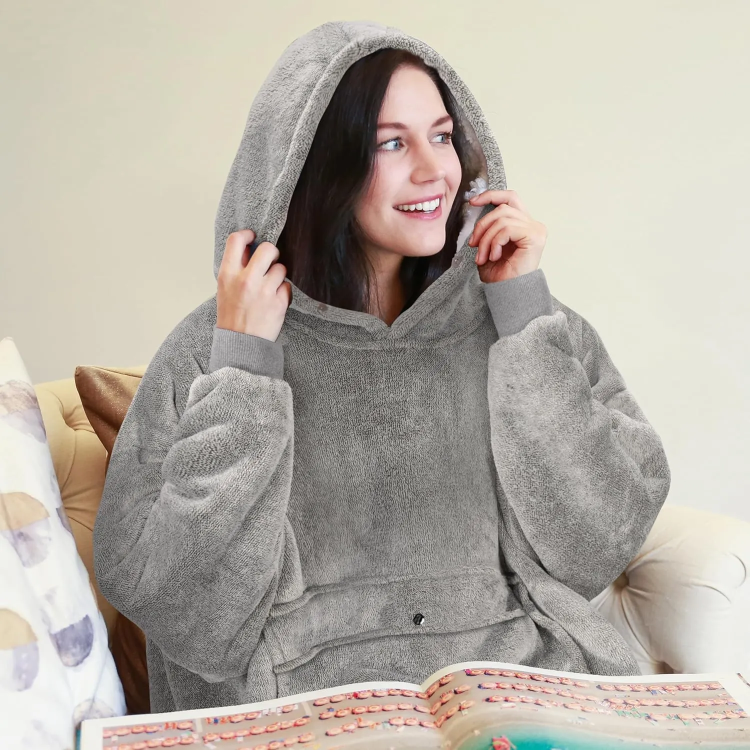 Catalonia Oversized Blanket Hoodie Sweatshirt, Wearable Sherpa Lounging Pullover for Adults Women Men