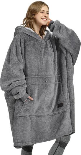 Catalonia Oversized Blanket Hoodie Sweatshirt, Wearable Sherpa Lounging Pullover for Adults Women Men