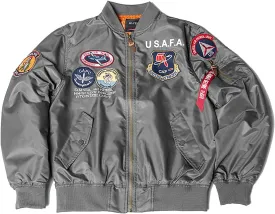 CORIRESHA Men's MA-1 Bomber Jacket Embroidery Patches Biker Military Air Force Jacket