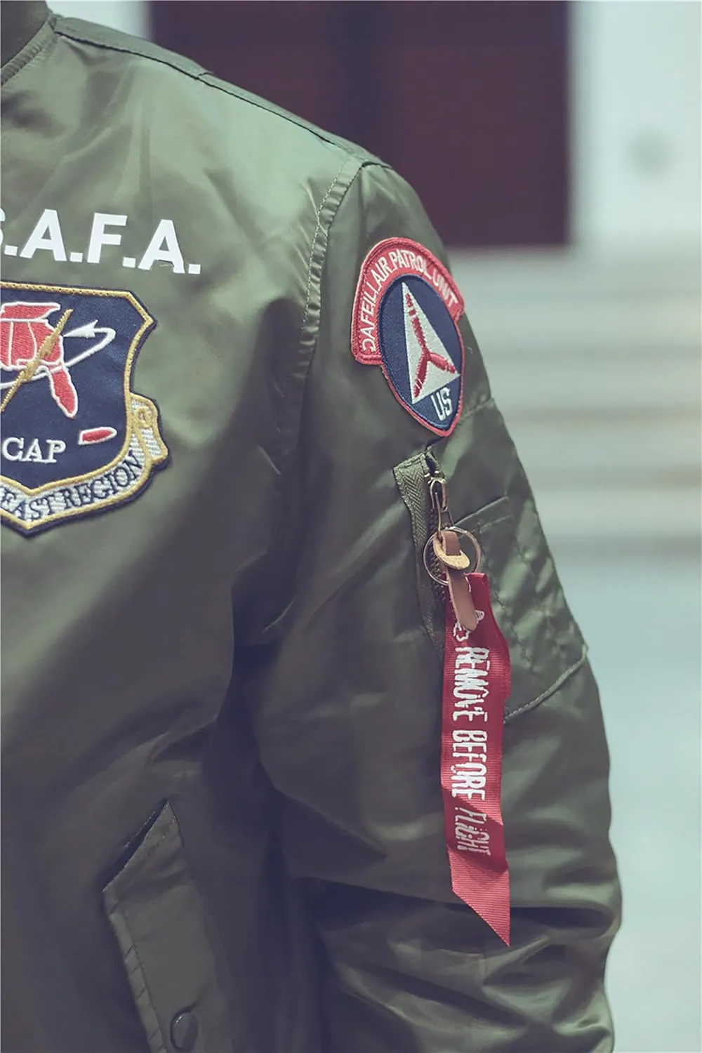 CORIRESHA Men's MA-1 Bomber Jacket Embroidery Patches Biker Military Air Force Jacket