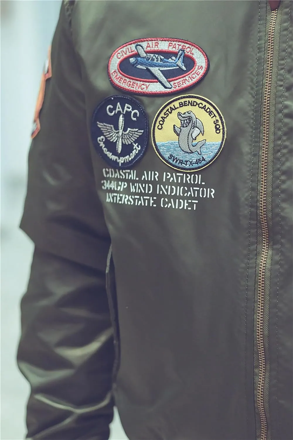 CORIRESHA Men's MA-1 Bomber Jacket Embroidery Patches Biker Military Air Force Jacket