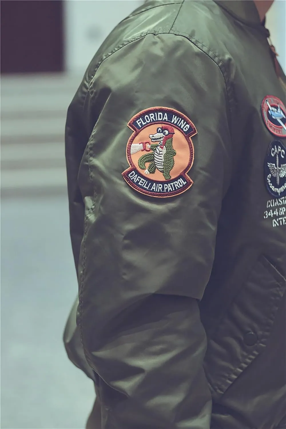CORIRESHA Men's MA-1 Bomber Jacket Embroidery Patches Biker Military Air Force Jacket