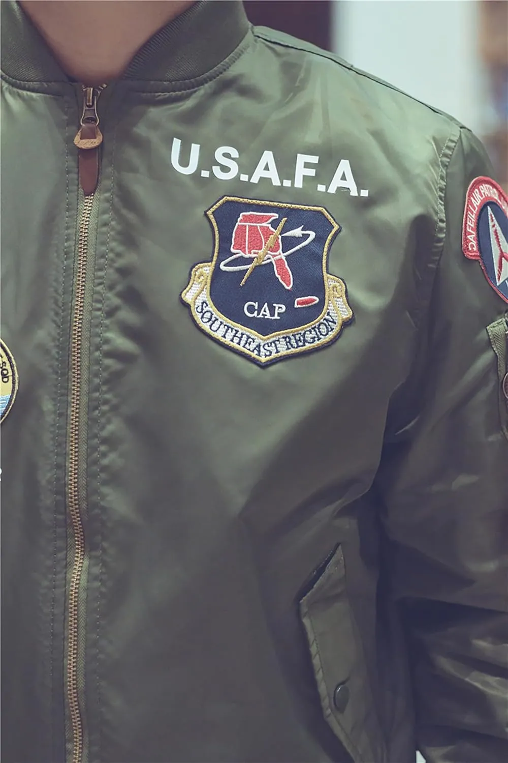 CORIRESHA Men's MA-1 Bomber Jacket Embroidery Patches Biker Military Air Force Jacket