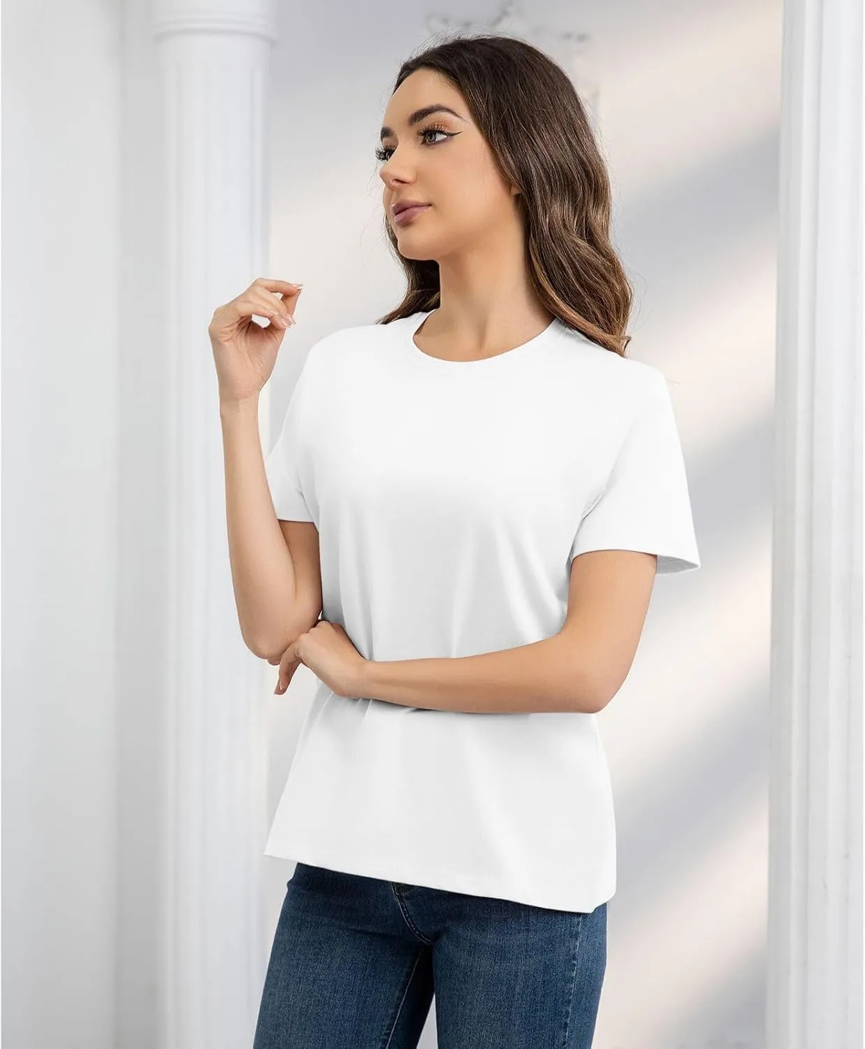 Cotton Short Sleeve T Shirts for Women Basic Tee Tshirts Plain Casual Summer Tops