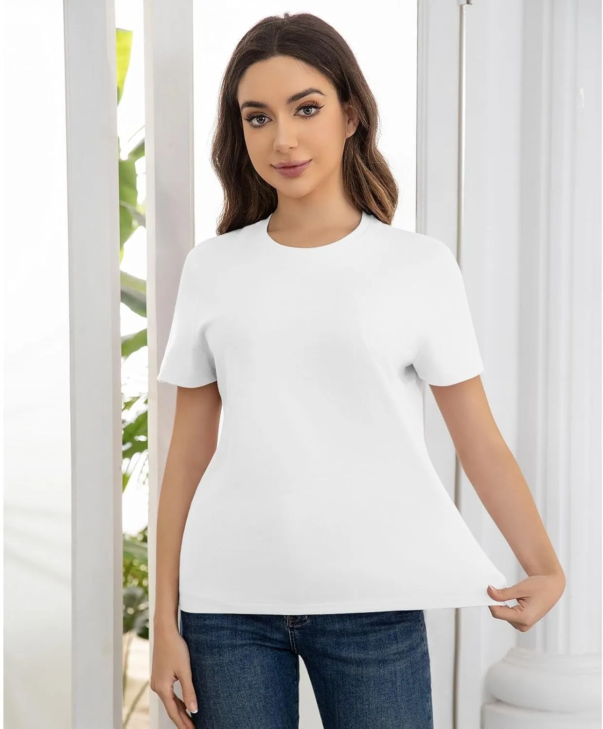 Cotton Short Sleeve T Shirts for Women Basic Tee Tshirts Plain Casual Summer Tops