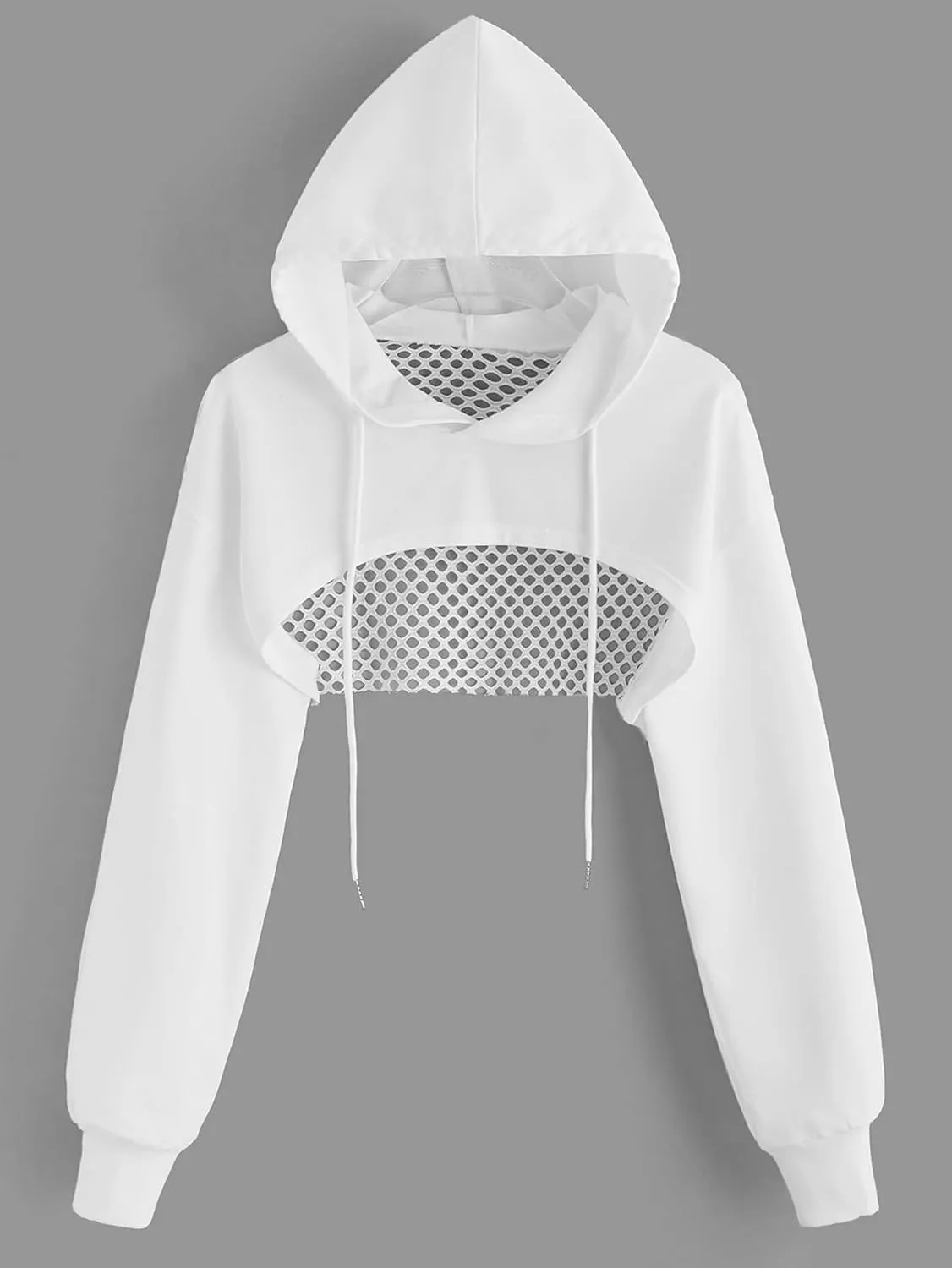 COZYEASE Women's Sports Cropped Sweatshirt Hollow Out Crop Tops Drop Shoulder Drawstring Pullover Cropped Hoodie
