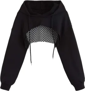 COZYEASE Women's Sports Cropped Sweatshirt Hollow Out Crop Tops Drop Shoulder Drawstring Pullover Cropped Hoodie