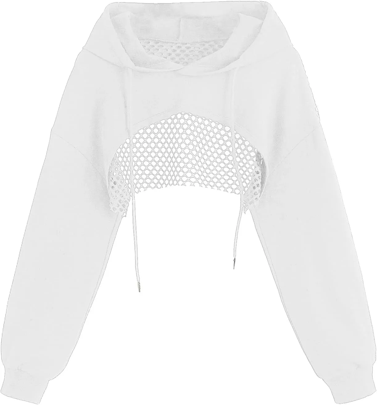 COZYEASE Women's Sports Cropped Sweatshirt Hollow Out Crop Tops Drop Shoulder Drawstring Pullover Cropped Hoodie