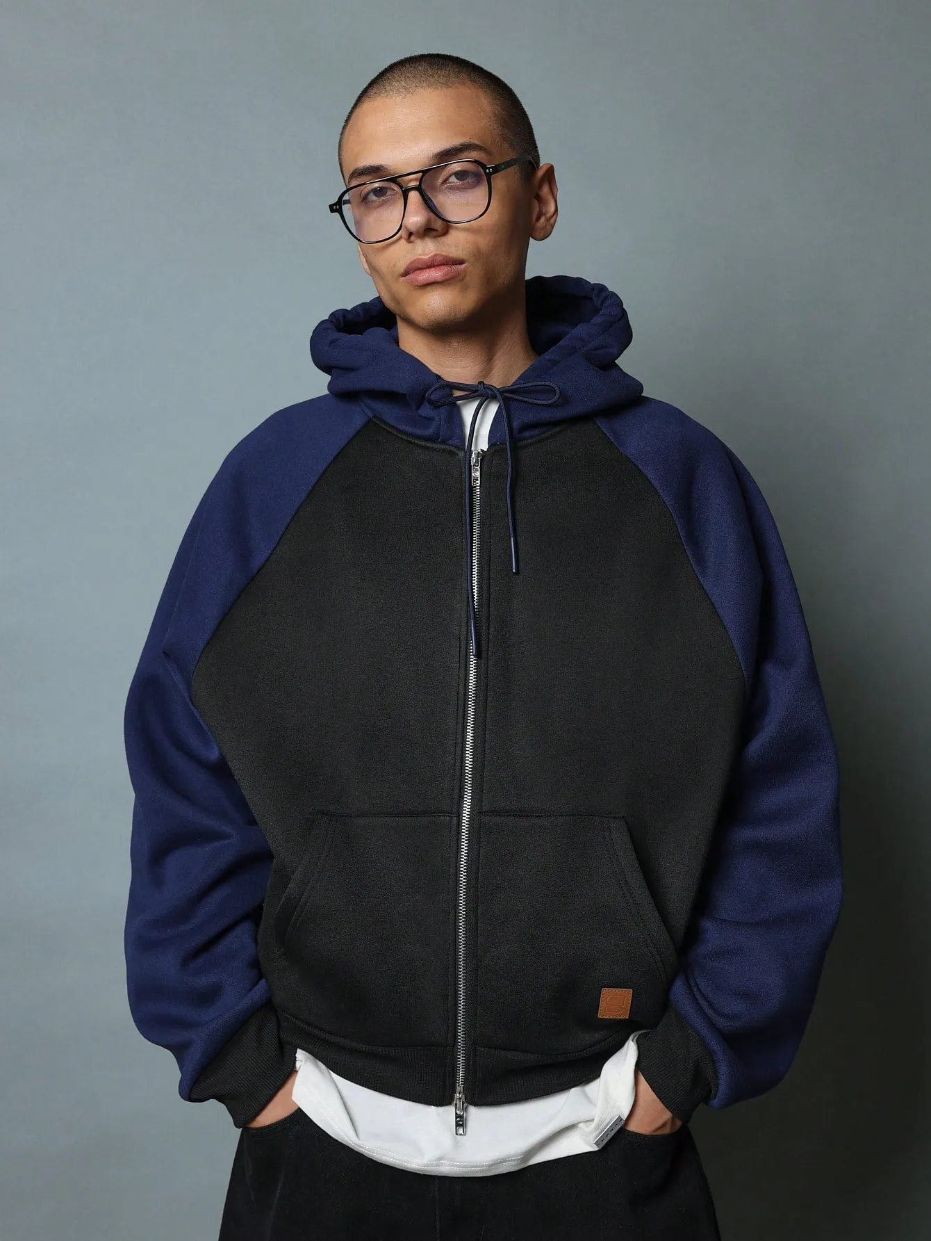 Crop Fit Colour Block Panel Zip-Up Hoodie