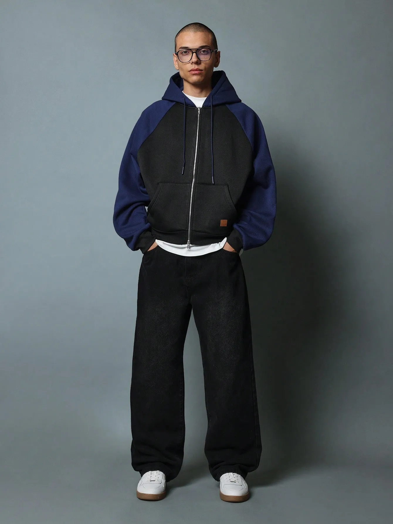 Crop Fit Colour Block Panel Zip-Up Hoodie