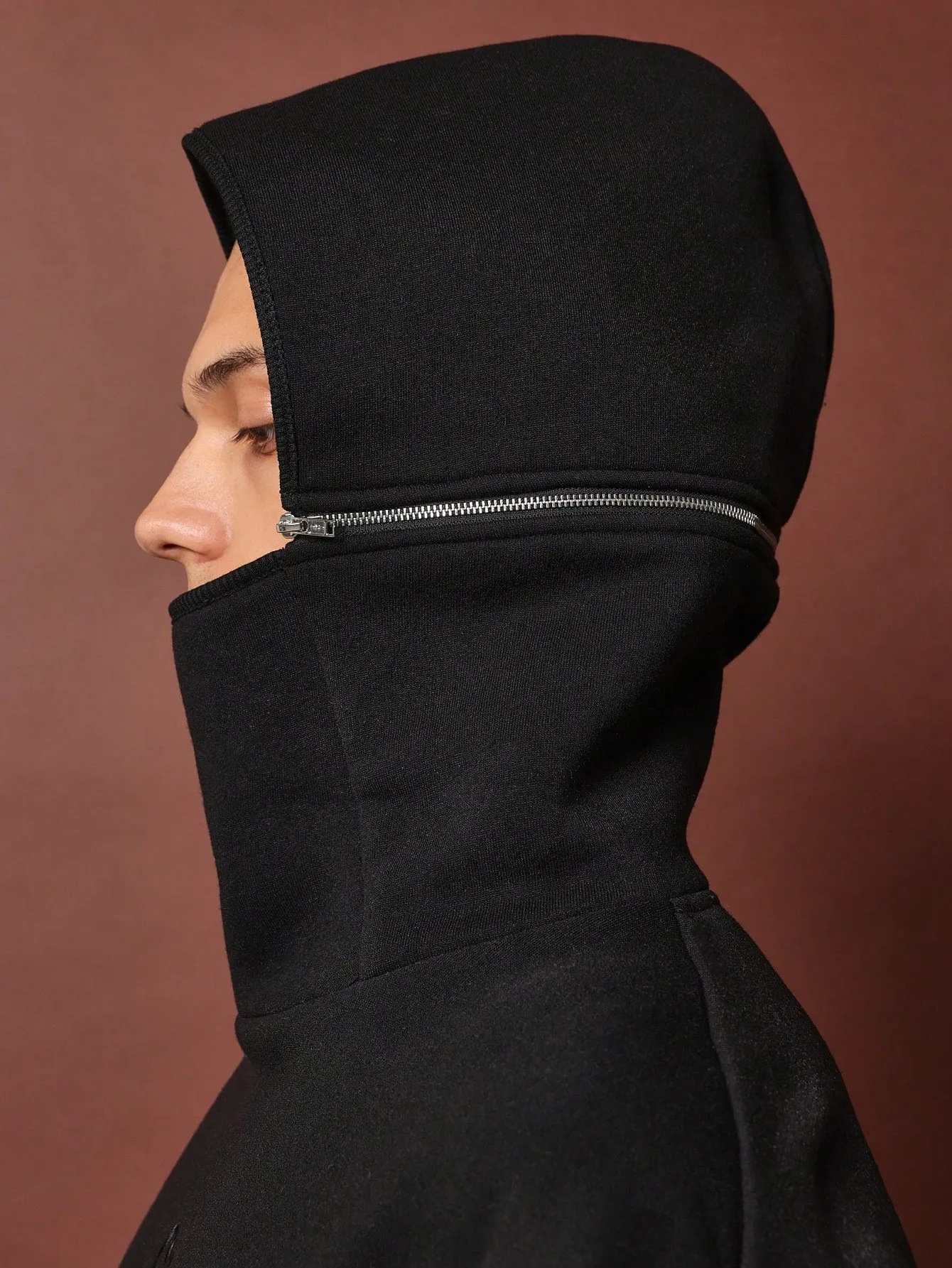 Crop Fit Embroidered Super Funnel Neck Hoodie With Detachable Hood