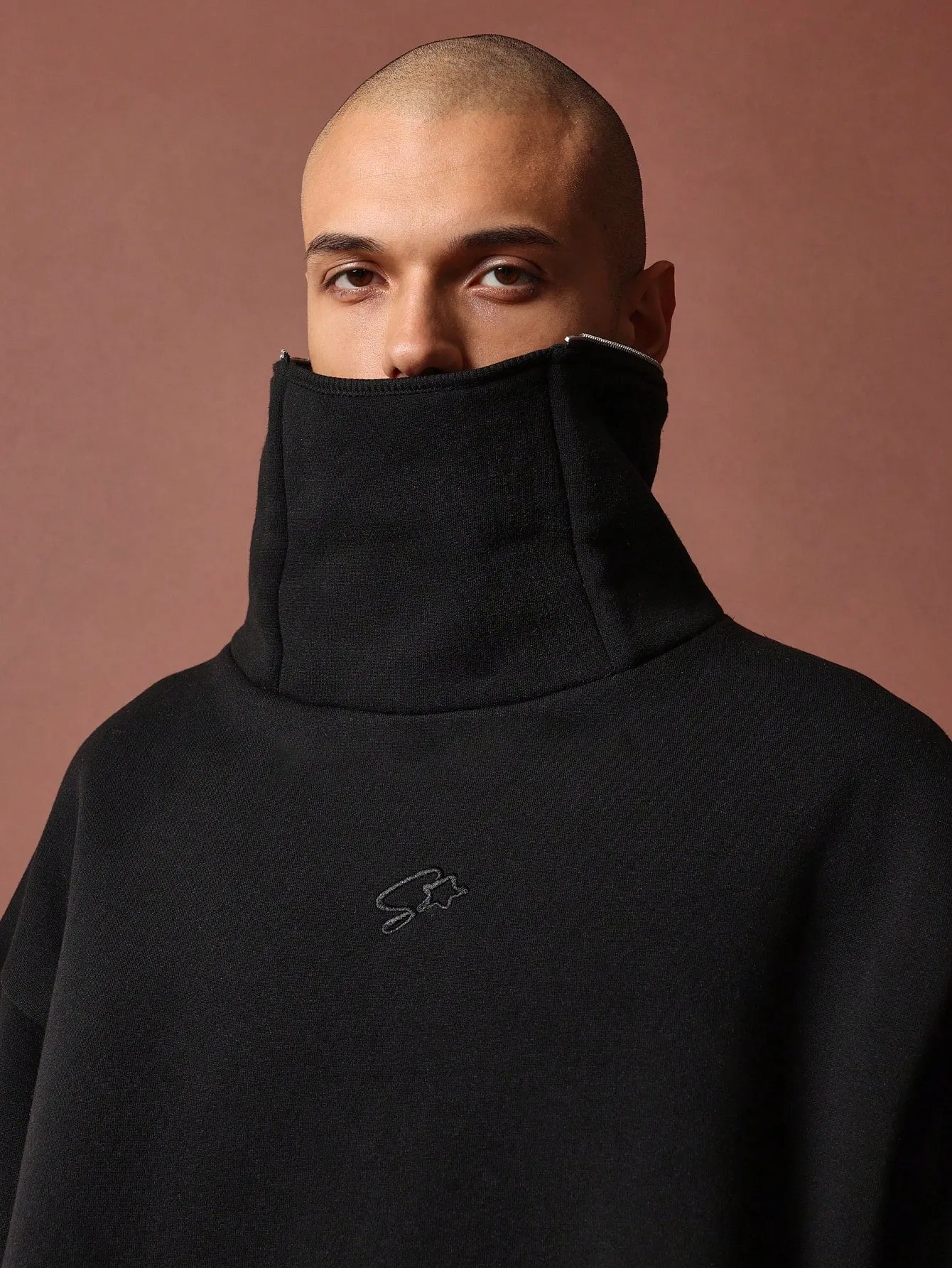 Crop Fit Embroidered Super Funnel Neck Hoodie With Detachable Hood