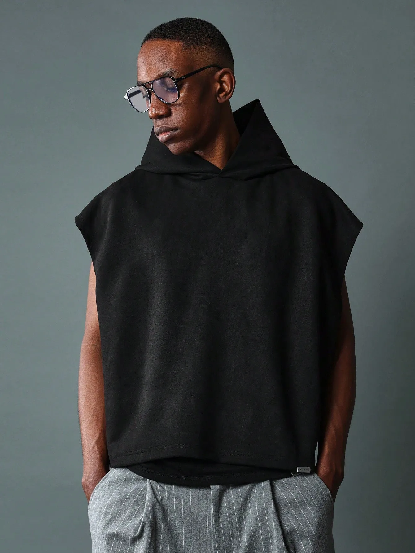 Crop Fit Suedette Sleeveless Overhead Hoodie