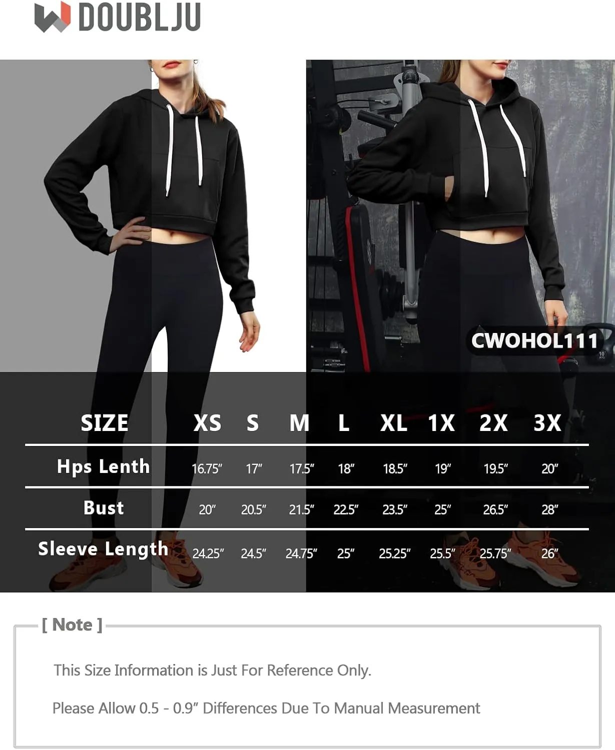 DOUBLJU Casual Crop Hoodies Long Sleeve Pullover Drawstring Hooded Sweatshirts Basic Cropped Tops for Womens with Plus Size
