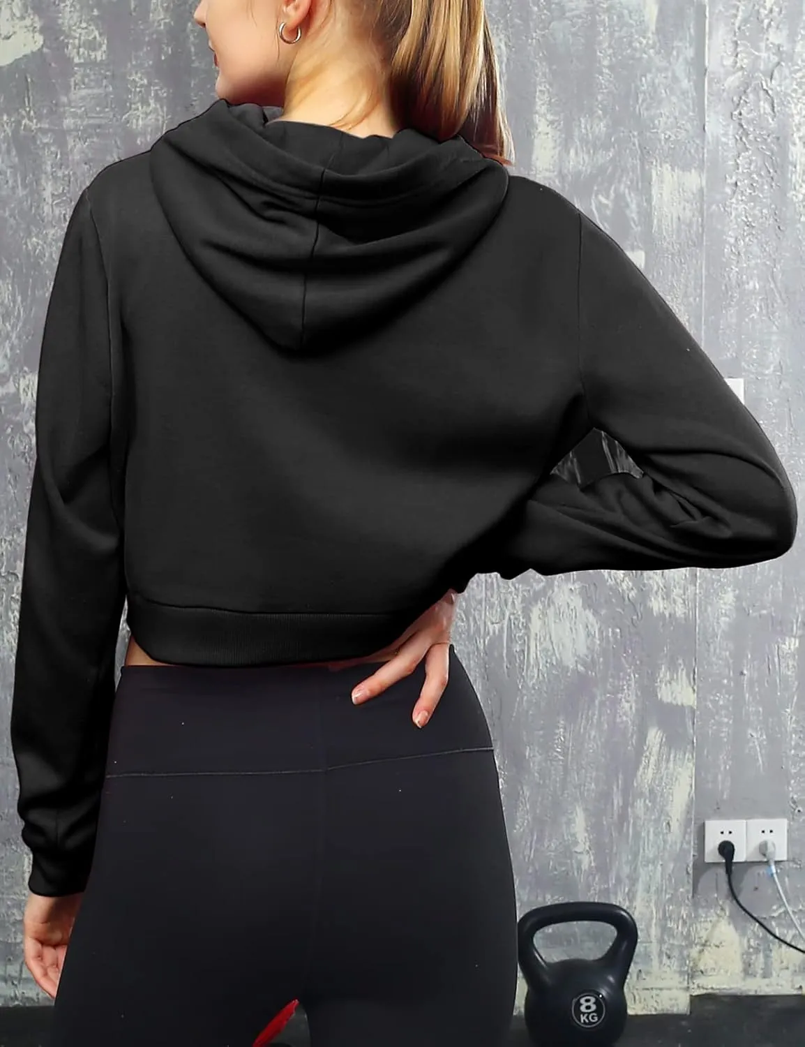 DOUBLJU Casual Crop Hoodies Long Sleeve Pullover Drawstring Hooded Sweatshirts Basic Cropped Tops for Womens with Plus Size