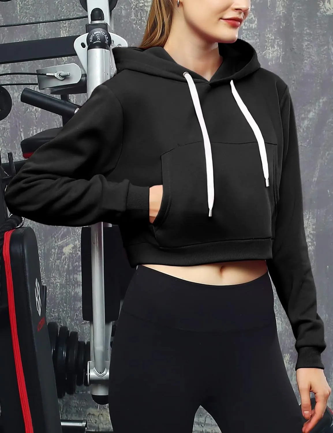 DOUBLJU Casual Crop Hoodies Long Sleeve Pullover Drawstring Hooded Sweatshirts Basic Cropped Tops for Womens with Plus Size