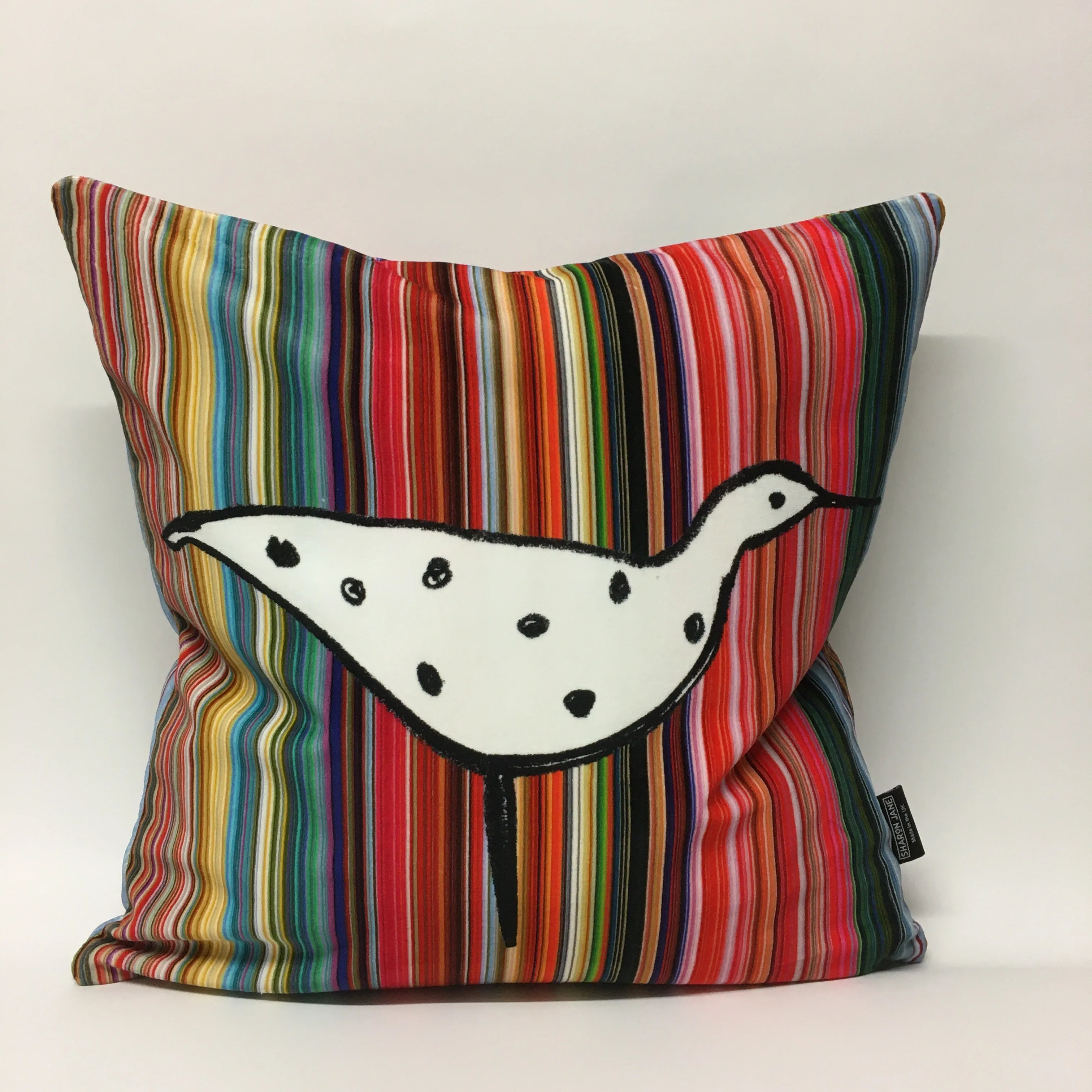 Ducks In A Row Velvet Cushion - White