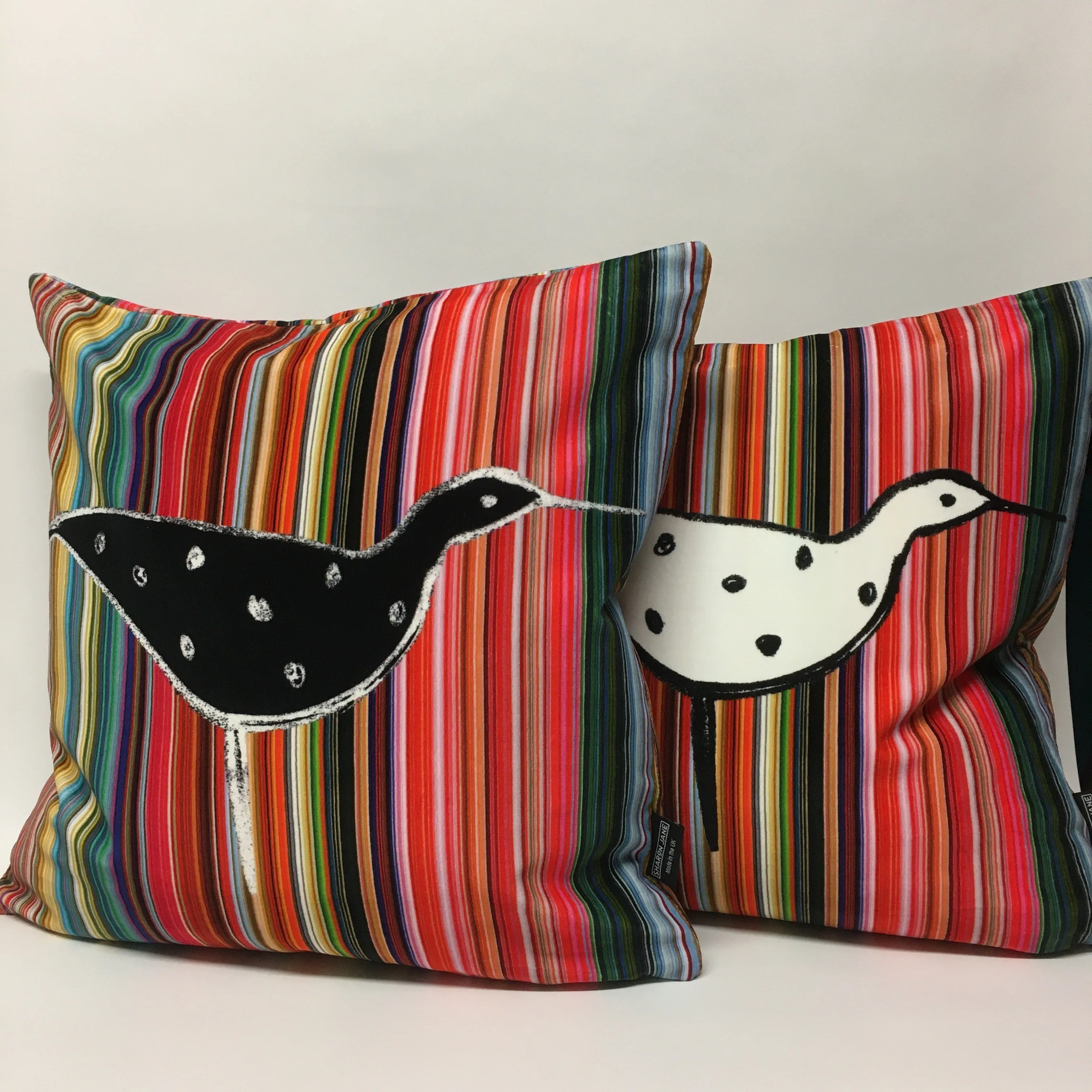 Ducks In A Row Velvet Cushion - White