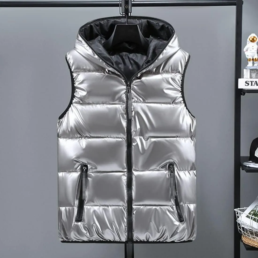 FindThy Womens Reversible Puffer Down Vest Classic Zip Up Padded Hooded Sleeveless Jacket Tops