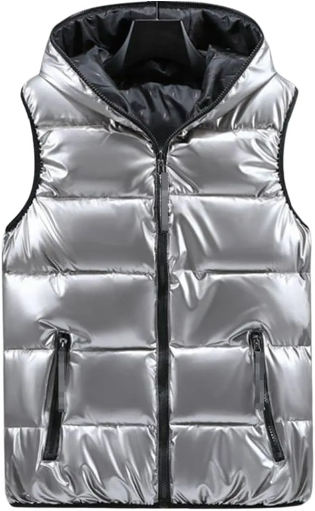 FindThy Womens Reversible Puffer Down Vest Classic Zip Up Padded Hooded Sleeveless Jacket Tops