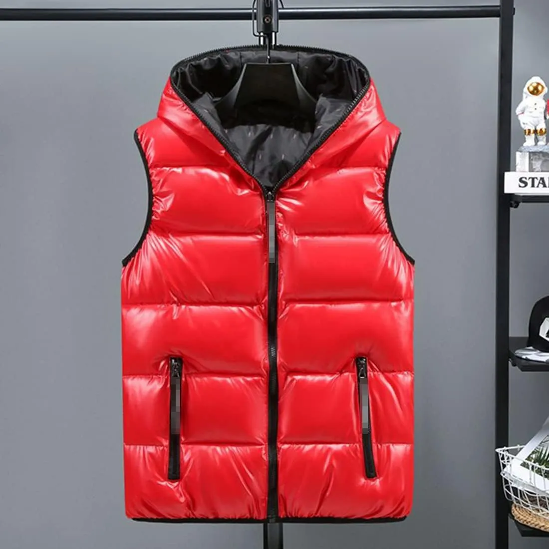 FindThy Womens Reversible Puffer Down Vest Classic Zip Up Padded Hooded Sleeveless Jacket Tops
