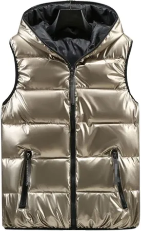 FindThy Womens Reversible Puffer Down Vest Classic Zip Up Padded Hooded Sleeveless Jacket Tops
