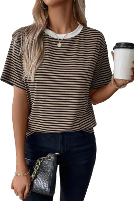 Floerns Women's Basic Mock Neck Short Sleeve Solid Rib Knit Tops Tee Shirts