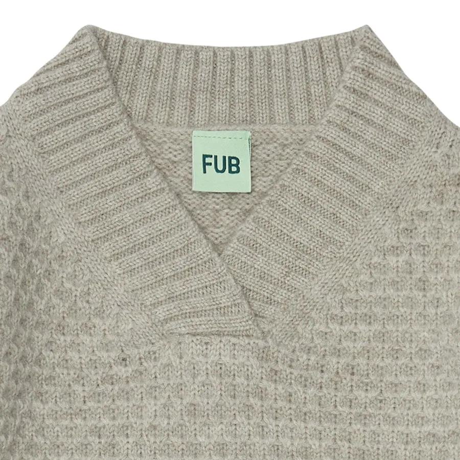 FUB V-NECK SWEATER - LIGHT BEIGE MELANGE