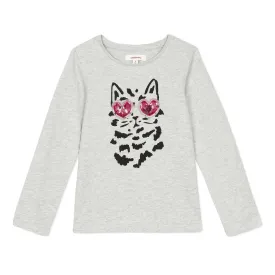 Fun gray T-shirt with cat design - FINAL SALE
