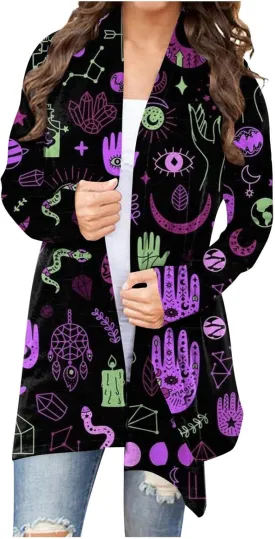 Halloween Cardigan Lightweight Long Sleeve Open Front Halloween Printed Oversized Cardigans for Women Fall Cardigan