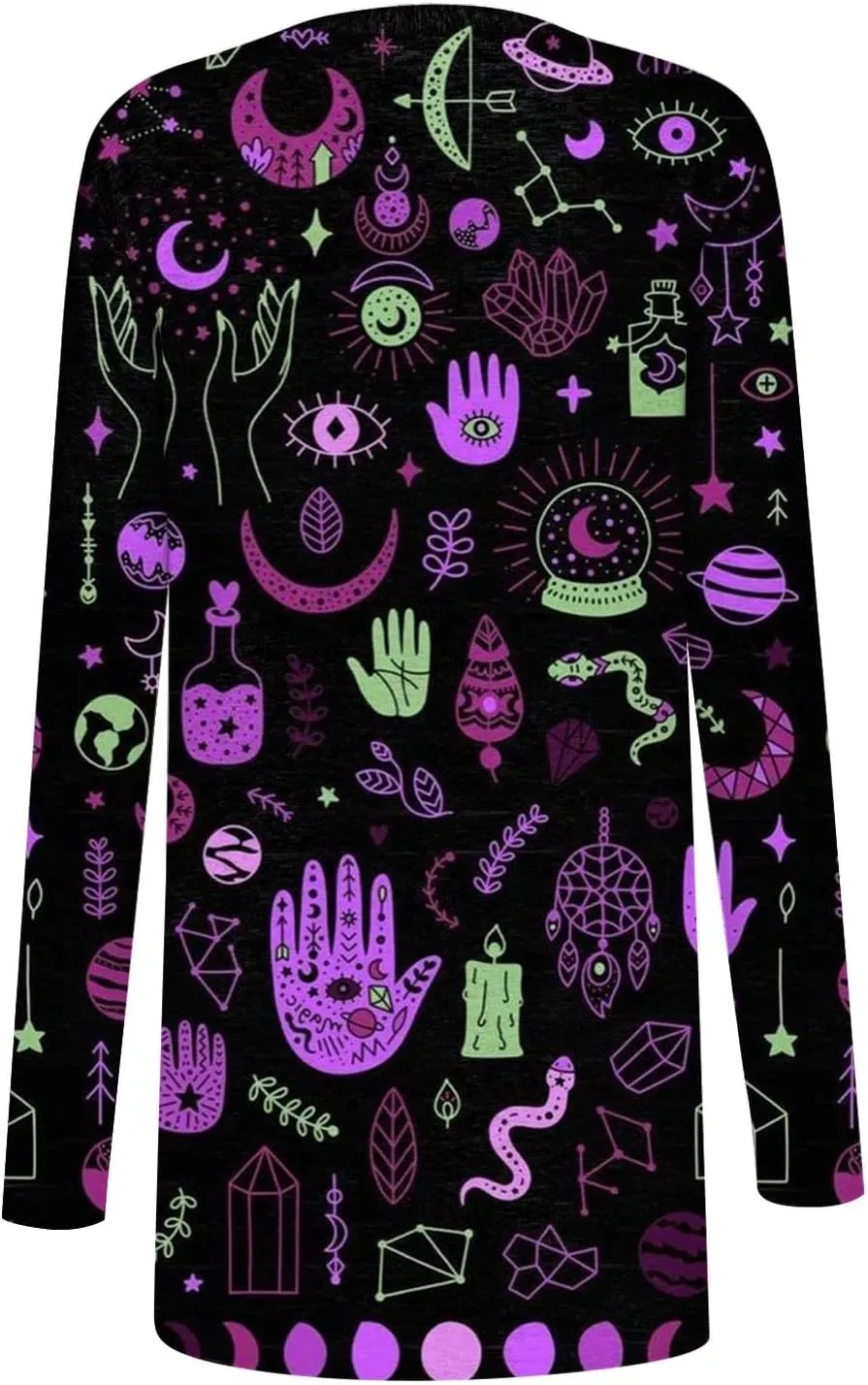 Halloween Cardigan Lightweight Long Sleeve Open Front Halloween Printed Oversized Cardigans for Women Fall Cardigan