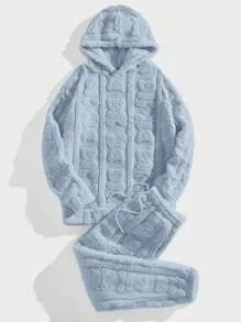 Homme Men Bear Embossed Hoodie & Drawstring Waist Sweatpants
