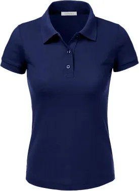 J. LOVNY Women's Slim Fit Long Waist Short Sleeve Plain Polo Tee Shirts