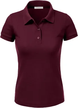 J. LOVNY Women's Slim Fit Long Waist Short Sleeve Plain Polo Tee Shirts