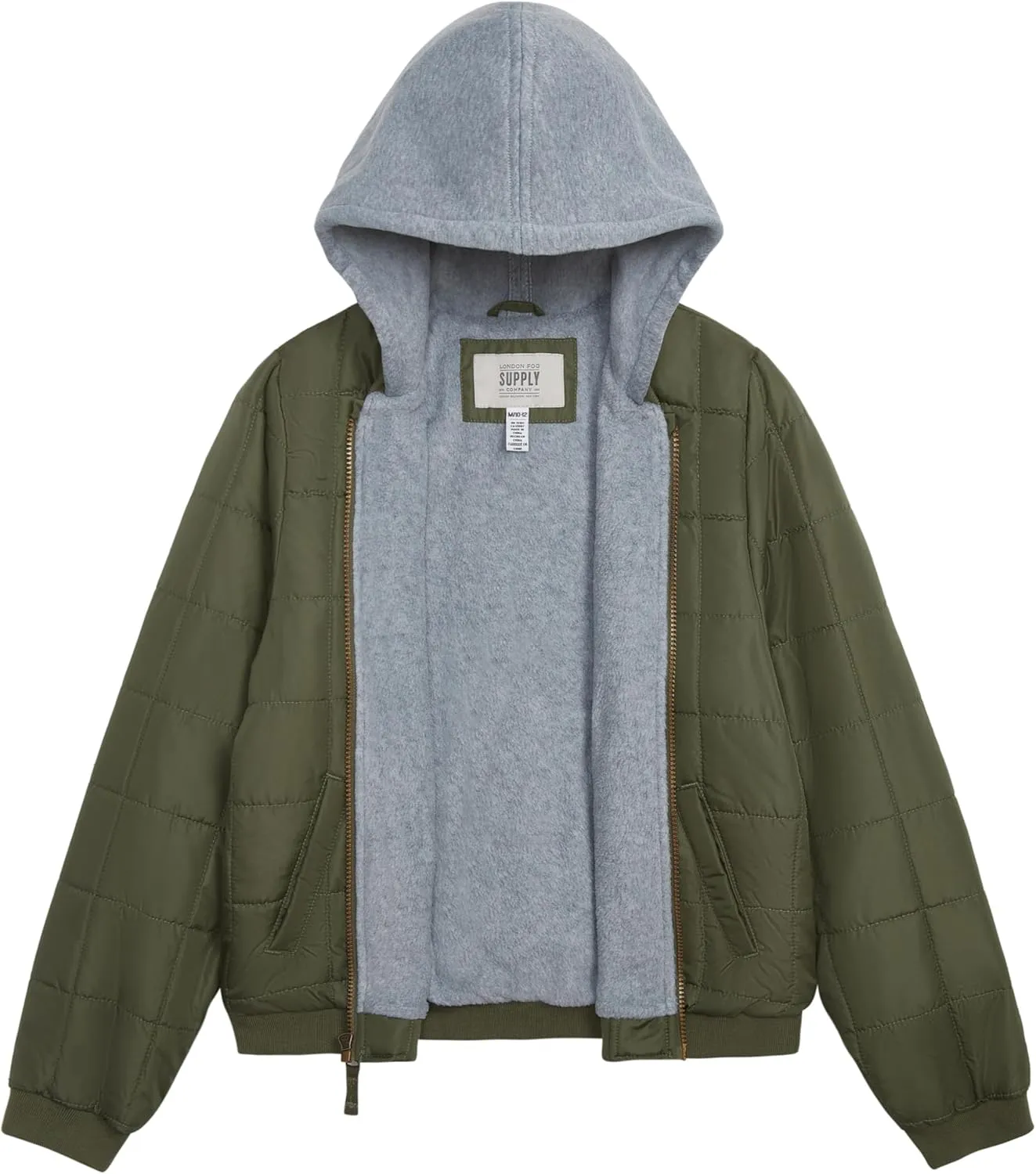 LONDON FOG Boys' Midweight Quilted Bomber Jacket with Sweatshirt Hood