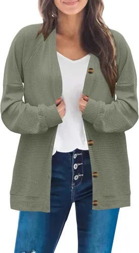 MOLERANI Women Cardigan Sweaters V Neck Button Open Front Waffle Knit 2024 Fall Loose Oversized Lightweight Cardigans